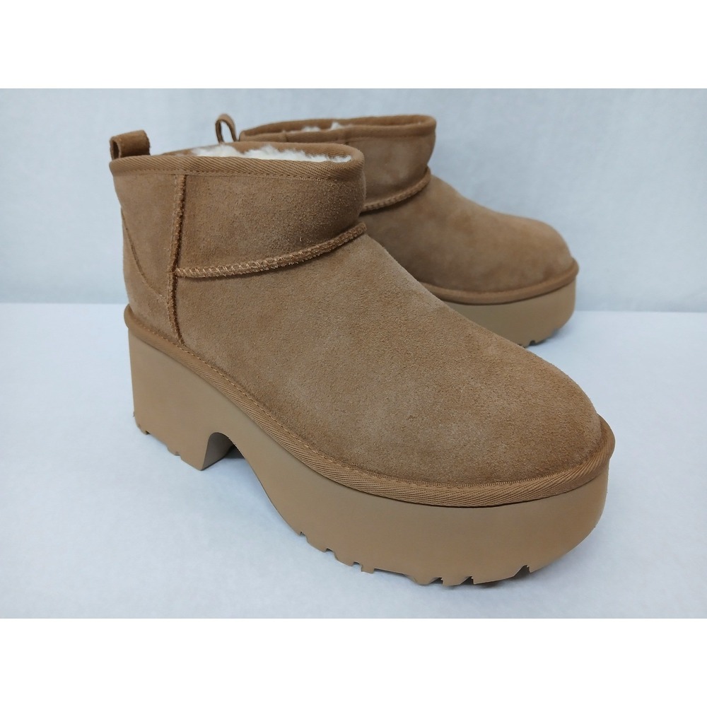 UGG Ultra Mini New Heights Chestnut Suede Platformβ Boots 1158311 Womens Sz 9